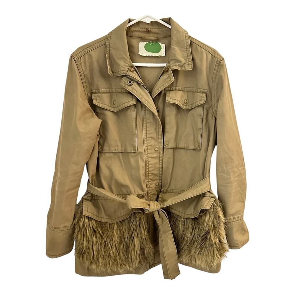 Anthropologie Utility Faux Fur Pockets Jacket Cotton Boho Fall Statement XS